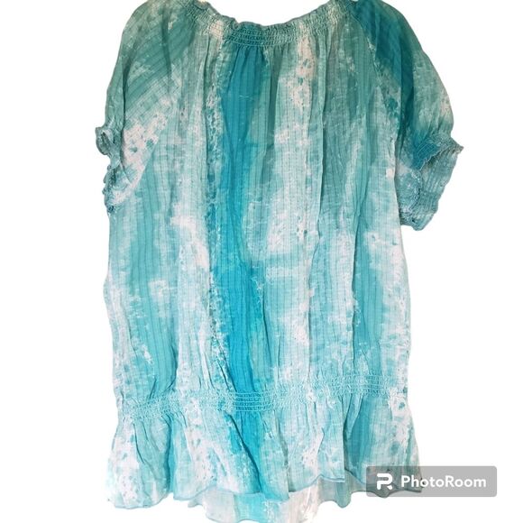 Relativity Women's XL Boho Tie-Dye Beaded Peasant Top 100% Cotton - Picture 2 of 4